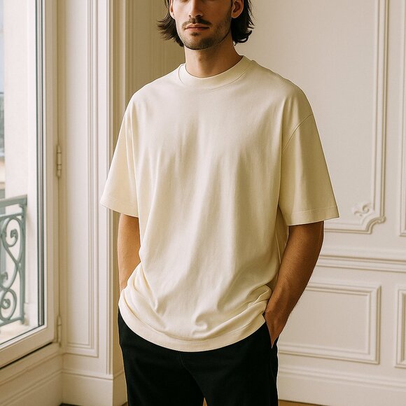 Men's Va Bene Linen Blend Cream Tee Shirt Size Large - Picture 1 of 11